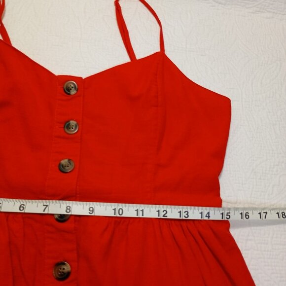 American Eagle Red Sleeveless Button-Front Midi Dress Size M Cotton, Linen Blend - Picture 13 of 13